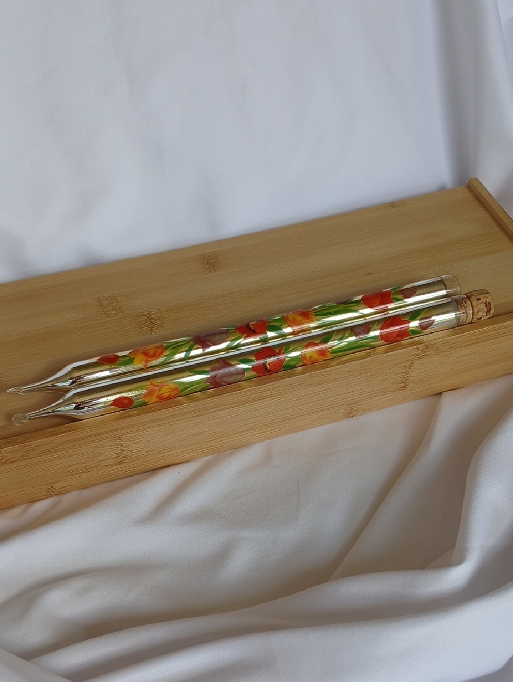 2 Vtg Mercury Glass Taper Candles Floral 10"